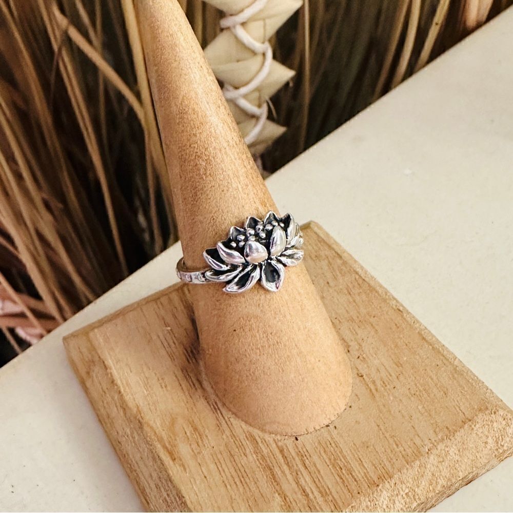 Blooming Lotus Flower Sterling Silver Ring